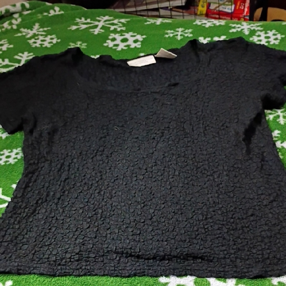 Essentials Black Short Sleeve Smocked Tee
